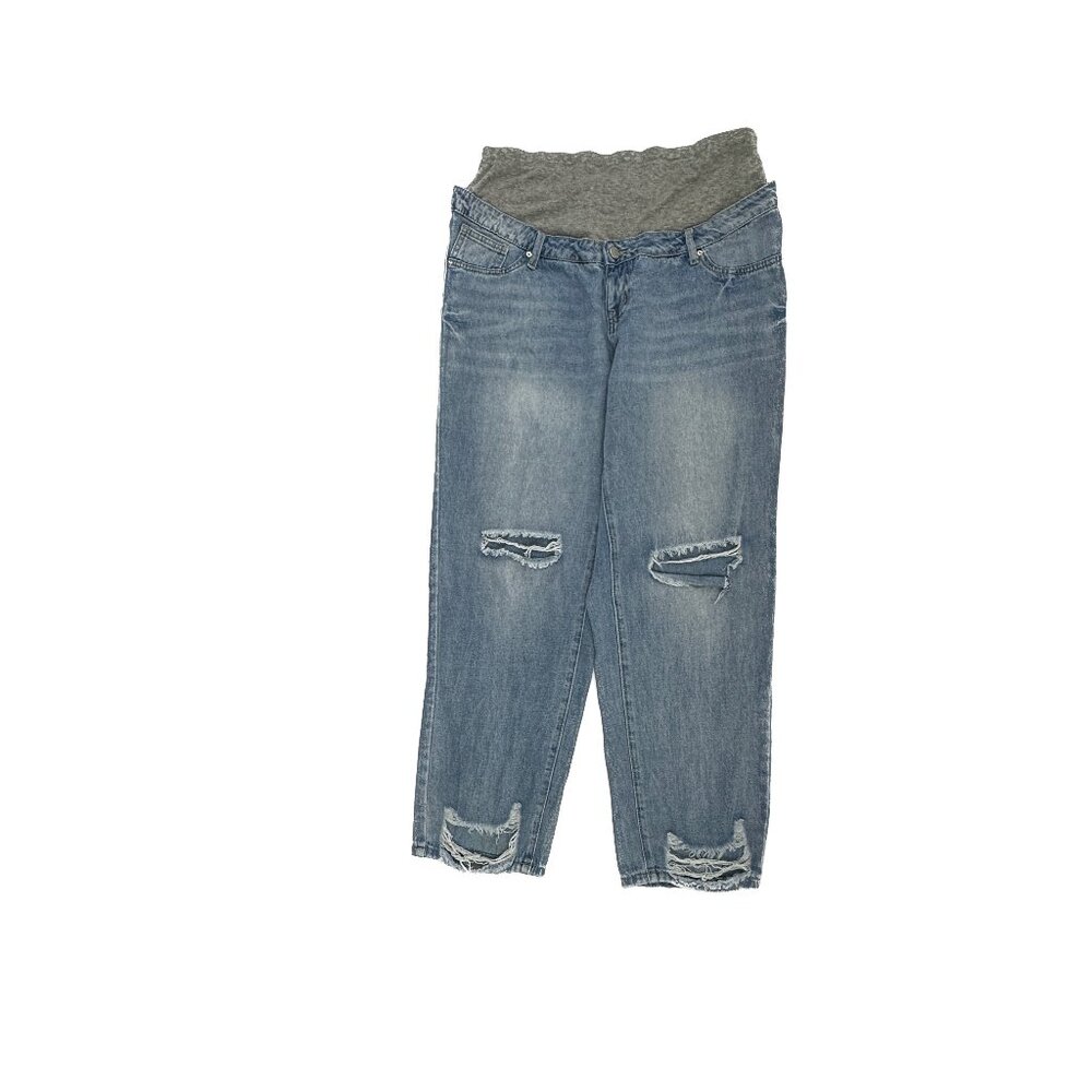 Shein Maternity Boyfriend Distressed Women's size‎ 12 Medium Blue Denim Jeans